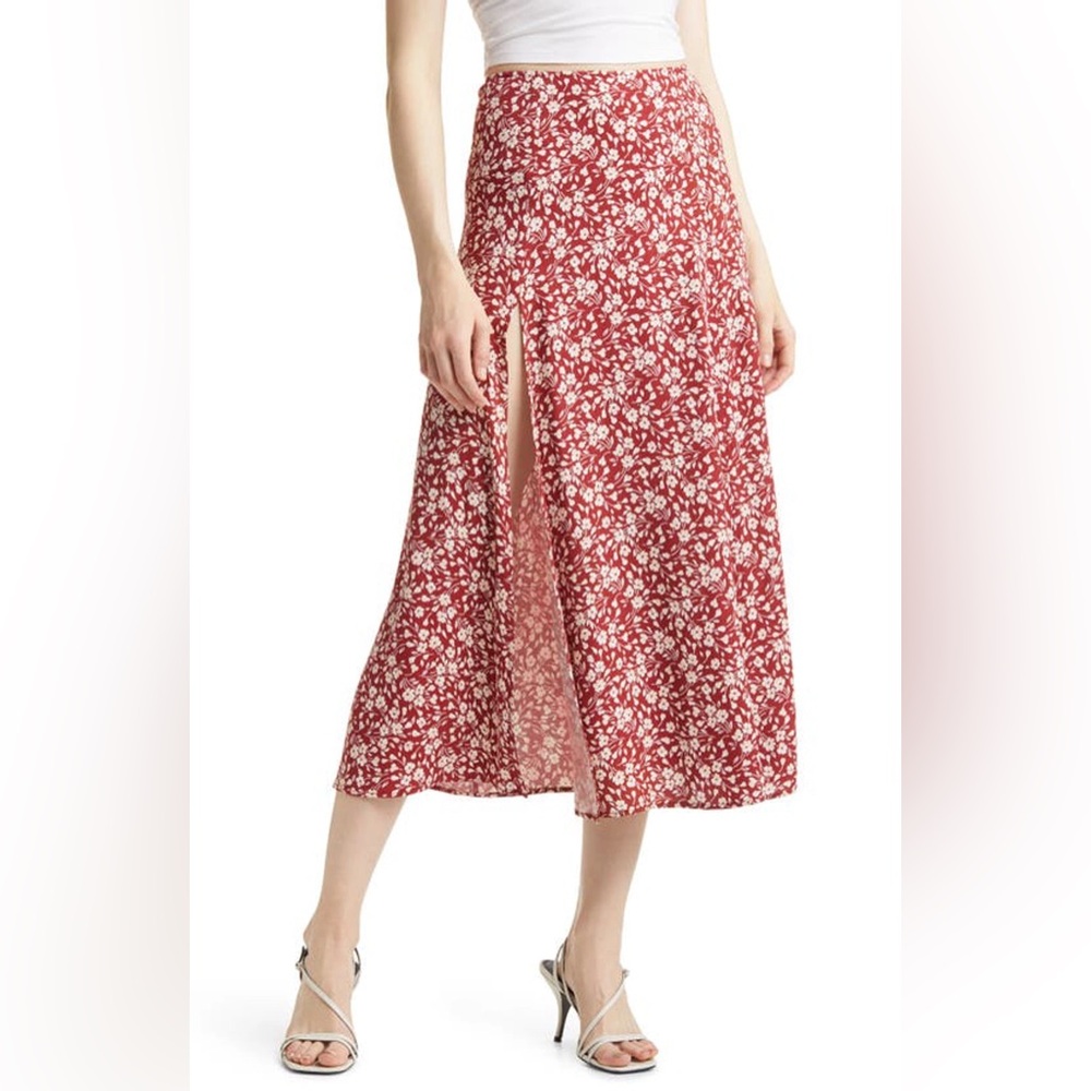 Reformation Zoe Skirt Red and White Floral Midi